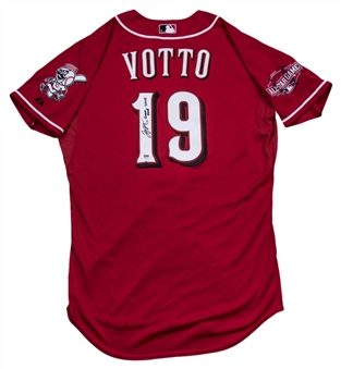 2015 Joey Votto Game Used, Signed & Inscribed Cincinnati Reds Alternate Jersey (PSA/DNA) 